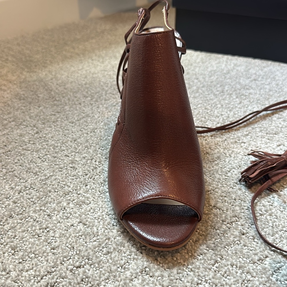 COPY - New in box women’s cognac, leather peep, toe heels with ankle ties detai… - Picture 4 of 4
